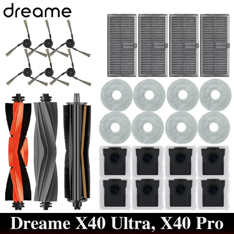 

Dreame X40 Ultra / X40 Pro Robot Vacuum Spare Parts Main Side Brushes Mop Cloths HEPA Filters Dust Bags Accessories