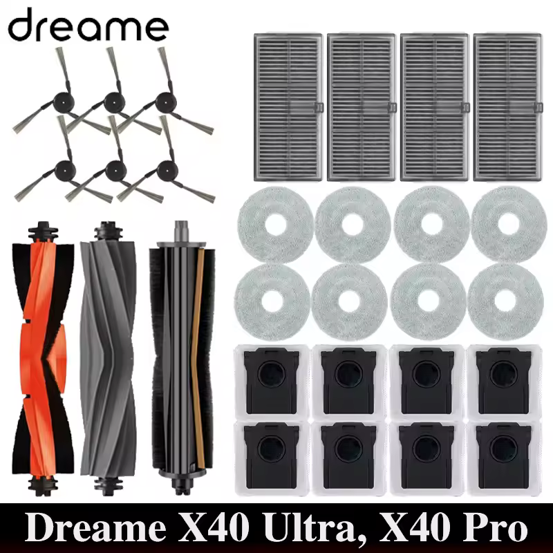 חלקי חילוף לשואב אבק רובוטי Dreame X40 Ultra / X40 Pro - מברשות צדיות, מטליות לניגוב, מסנני HEPA, שקי אבק ואביזרים