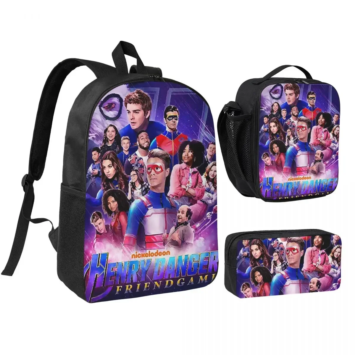 Captain Henry And Kid Danger Backpack Student BookBag School Bag Computer Shoulder Bags 3ps Insulated Lunch Bag Pencil Case