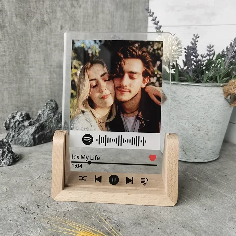

Custom Acrylic Photo Frame Wooden Spotify Song Code Picture Frame For Couple Personalized Wedding Anniversary Commemorative Gift