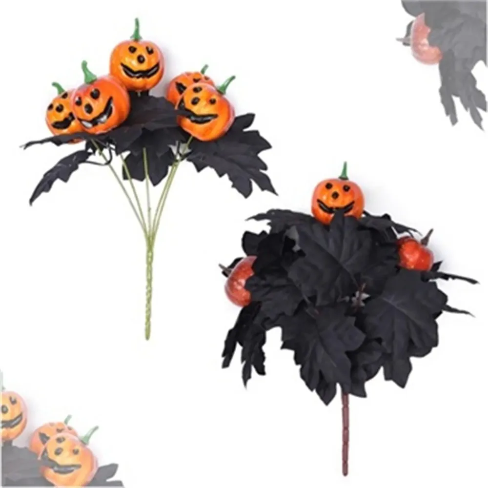 Halloween Simulation Pumpkin Bouquet Silk Black Leaf Fake Maple Leaf Pumpkin Bouquet Home Decoration Table Vase Decoration