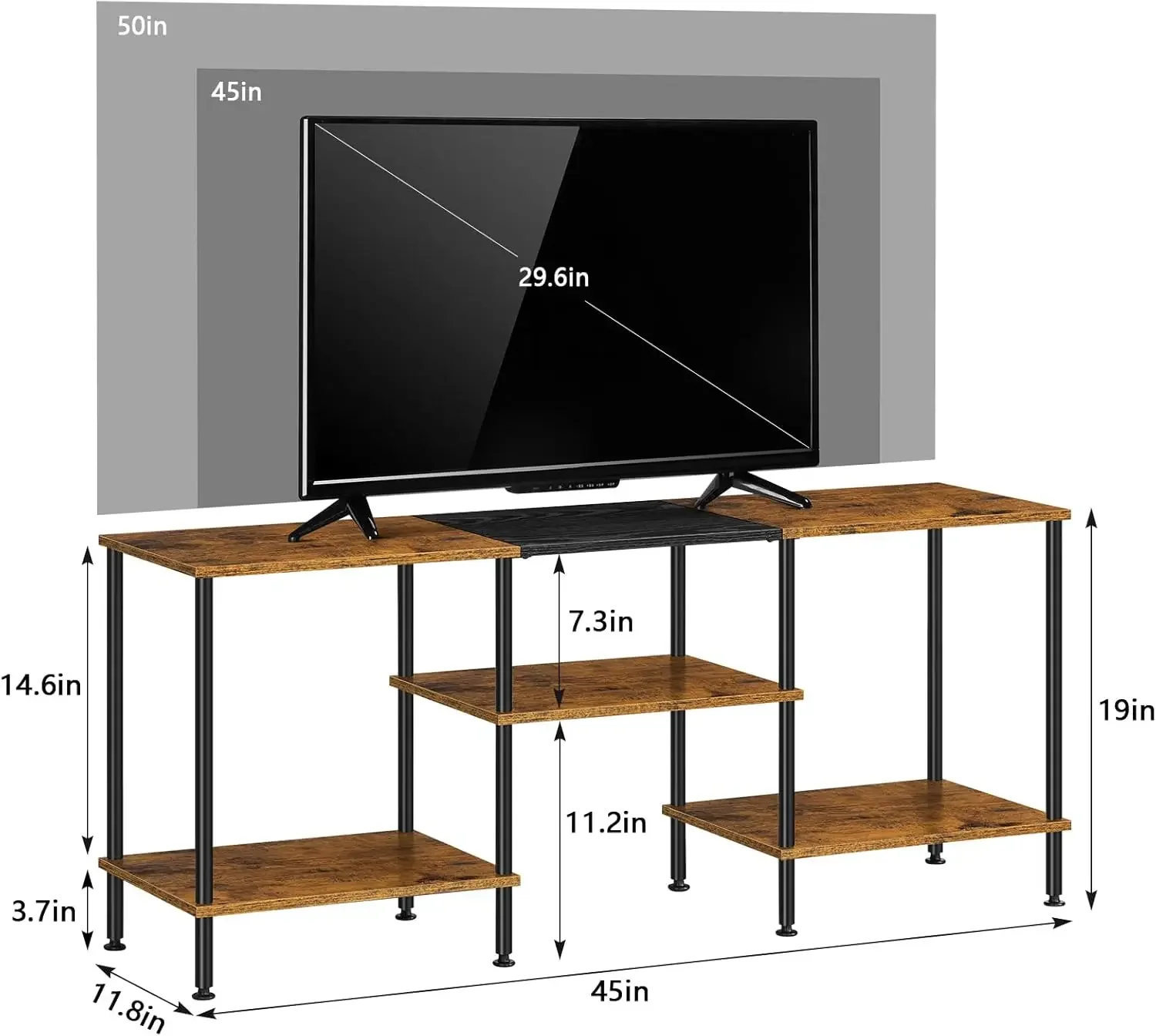 50 inch TVStand for Bedroom Rustic Brown TVEntertainment Center with Storage 3 Tier TVTable Stand for Living Room TVConsole