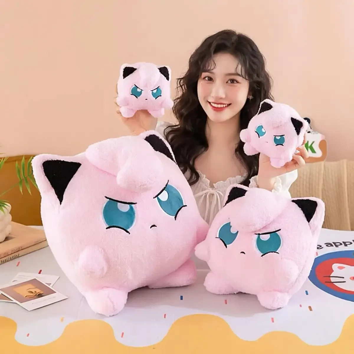 Huggable Jigglypuff Angry Face Plush Toy Very Soft Fluffy Stuffed Anime Doll Japanese Style Plushies Home Decor Fans Gift