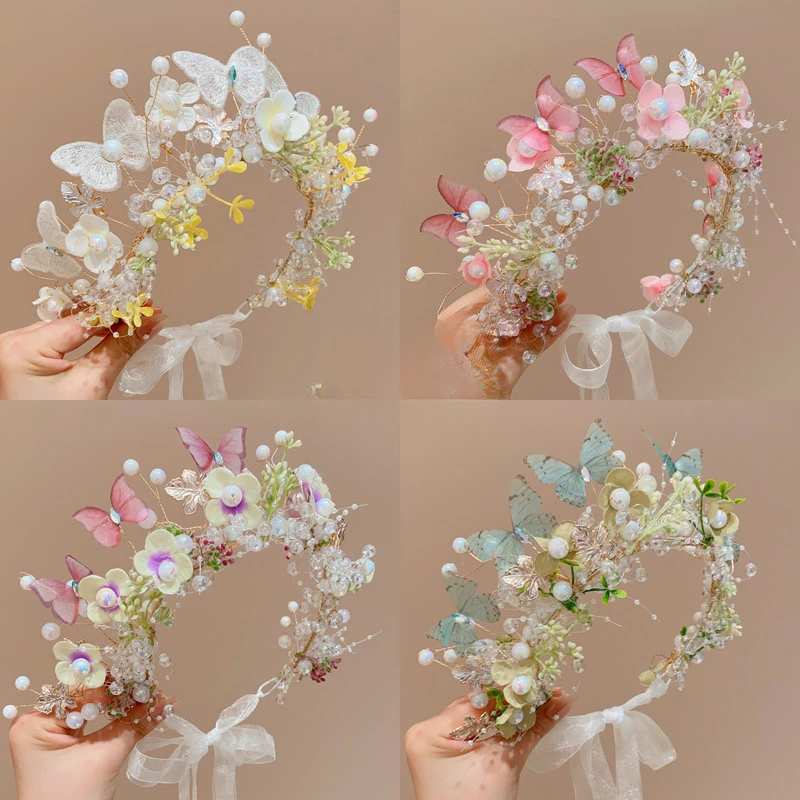 Elegant Girls Headband Imitated Pearl Hair Headdress Baby Girls Flower Wreath Bride Garland Head Hoop Wedding Headbands Hair