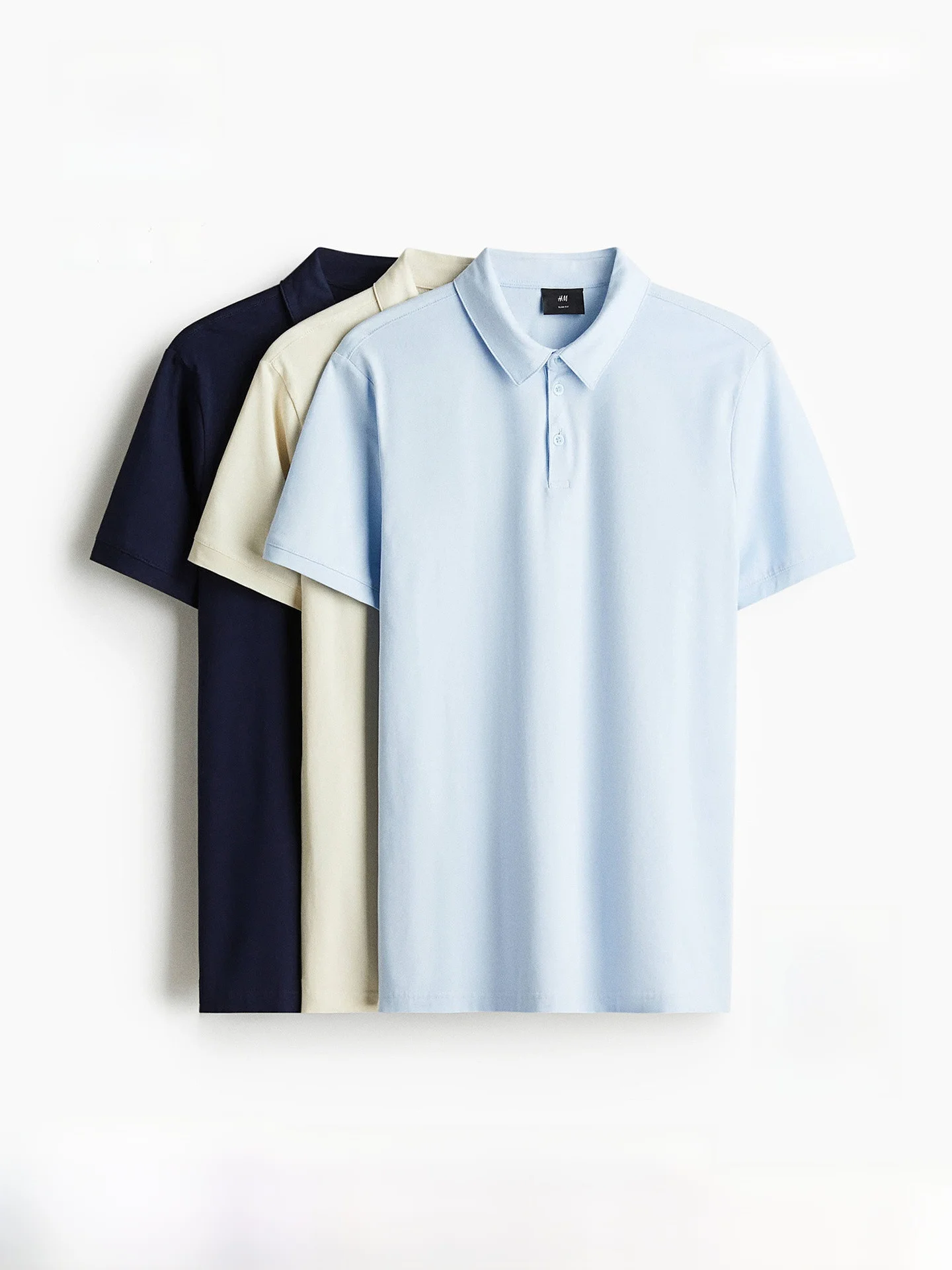 

H&M Men's irt 3-Pa Stand oulder Fit Cotton Blend Summer Wear ort Sve Ne Basic Youth Faion