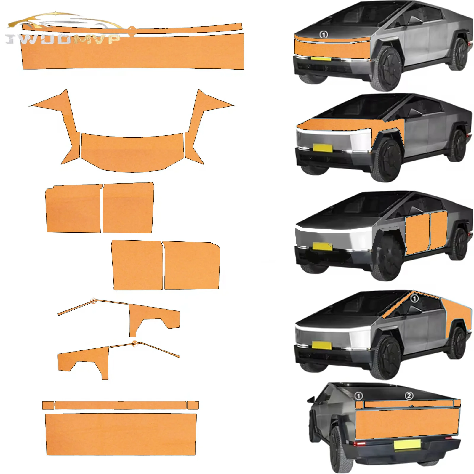 

TPU Anti Rusting Corrosion Car Color Changing Film Pre-cut For Tesla Cybertruck 2024 Color Changing Film Car Accessories