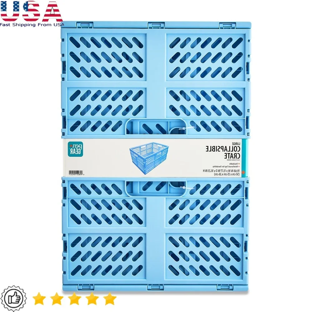 

Large Collapsible Storage Crate Stackable Plastic Bin with Comfortable Handles Ideal Office Organization 5 Gallon Capacity