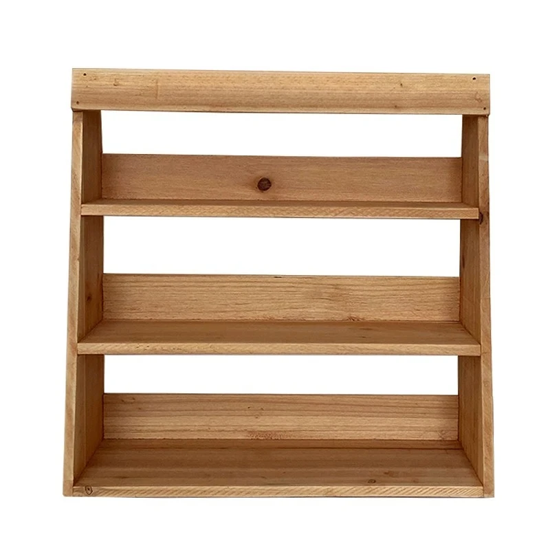 Fir Wood Stationery Display Rack Multi-Tier Desktop Organizer Rustic Bookstore Merchandiser Stand Wooden Tabletop Storage Box