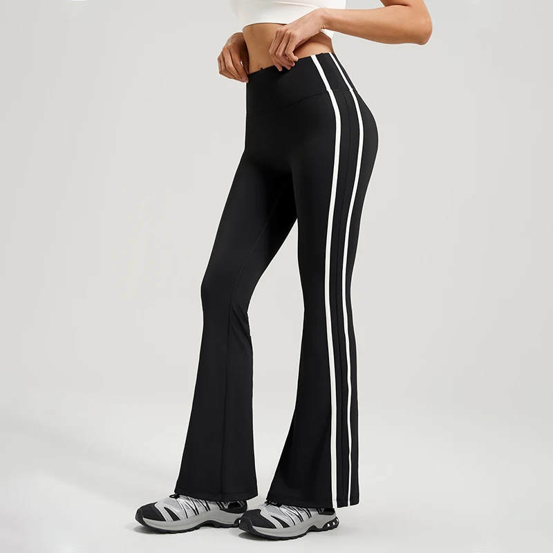 Korean Striped Flared Yoga Leggings Women Spring Summer Comfy Casual Sports Wide Leg Pants Woman Daily Outdoor Workout Trousers