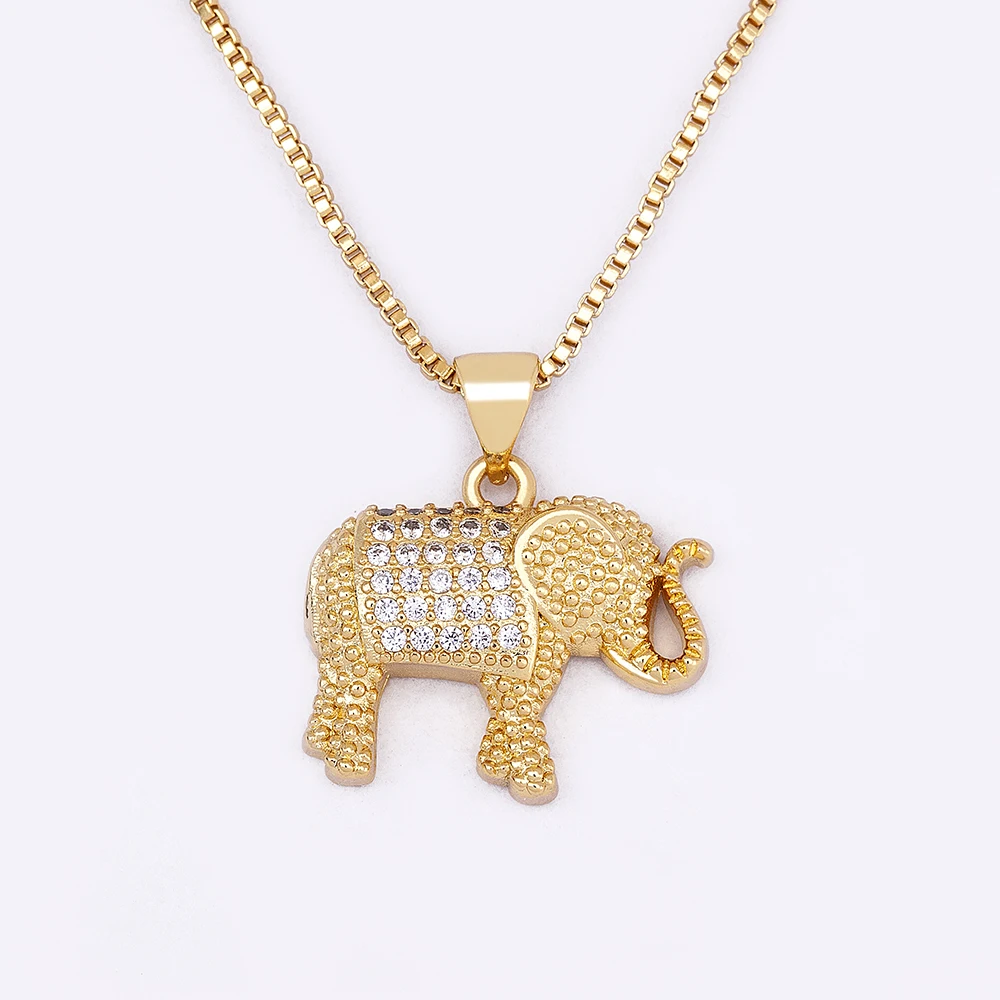 Nidin Charm Lucky Elephant Necklace Cubic Zirconia Pendant Gold Color Long Chain Choker For Women Party Wedding Jewelry Gift