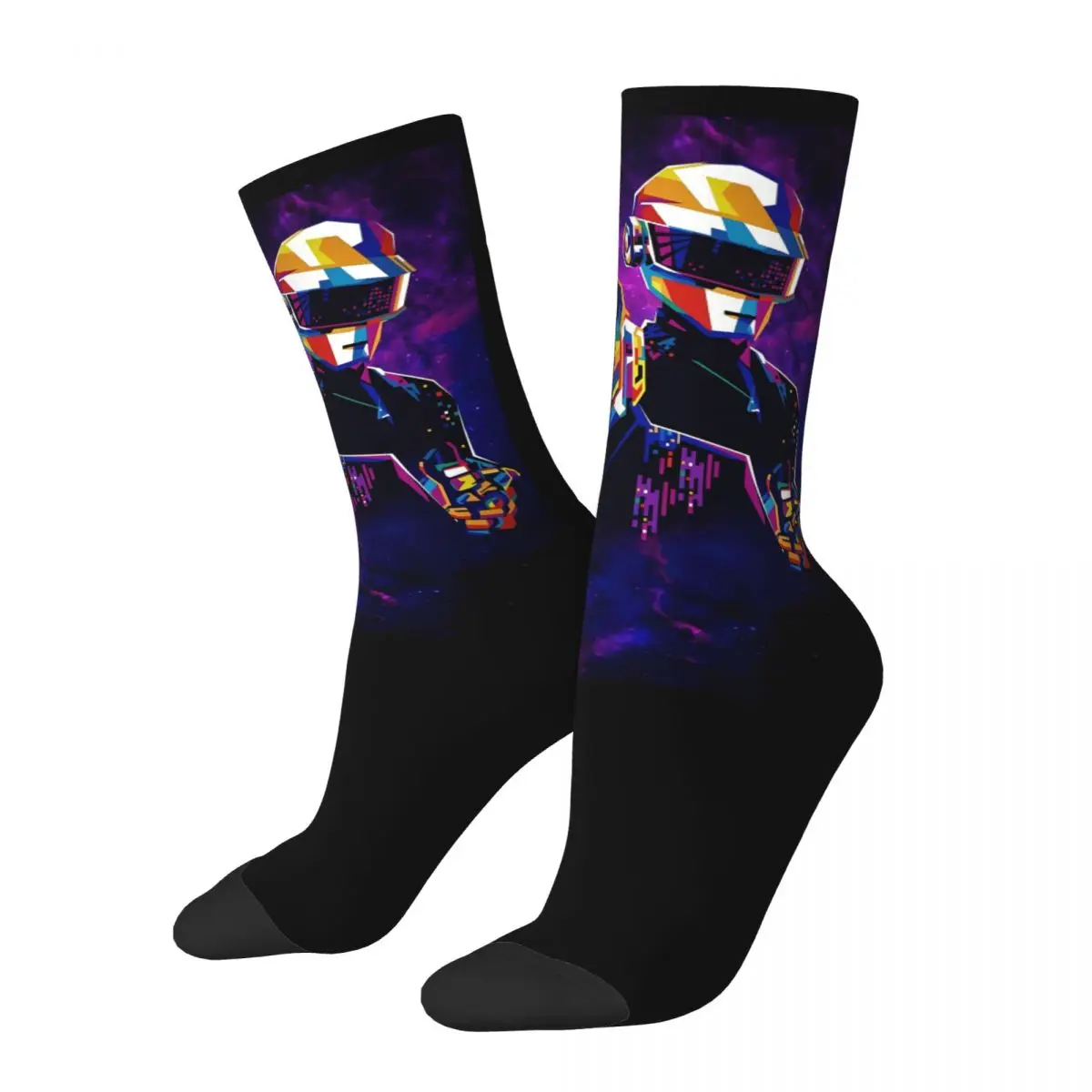 Hip Hop Vintage W P A Retro Rock Crazy Men's Socks Daft Punk Helmet Unisex Street Style Print Happy Novelty Crew Sock Boys Gift