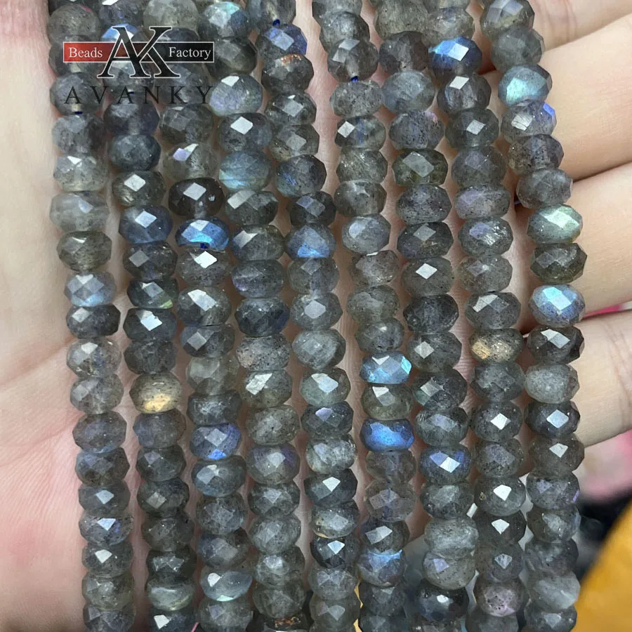 

4.5x7mm Natural Crystal Labradorite Faceted Disc Bead Small Section Loose Beads for Jewelry Making DIY Necklace Bracelet 15''