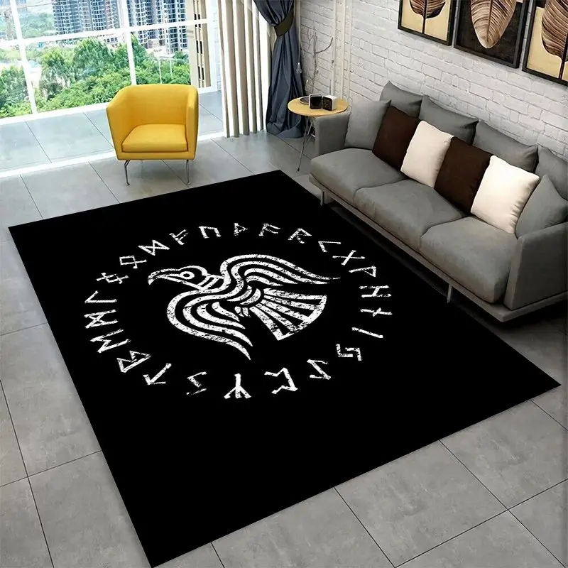 Viking Totem Nordic Rune Valhalla Vegvisir Odin Large Area Rug Non-slip Carpet for Bedroom Living Room Sofa Doormat Floor Mat