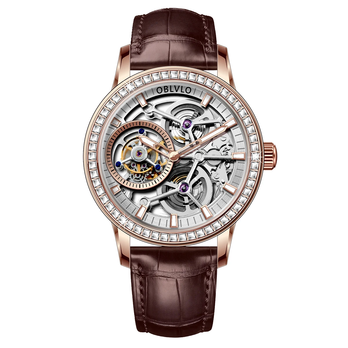 OBLVLO Orologio automatico da uomo 45mm Real Tourbillon Orologio da polso meccanico Luminoso impermeabile Zaffiro Scheletro Chiusura a farfalla