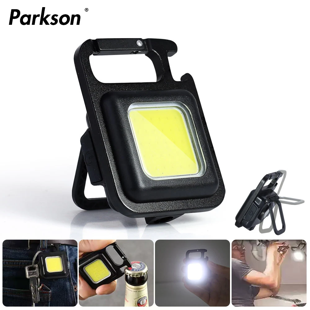 Mini LED Keychain Light Mutifuction Portable Pocket Flashlight Work Light USB Rechargeable With Corkscrew Outdoor Camping Light