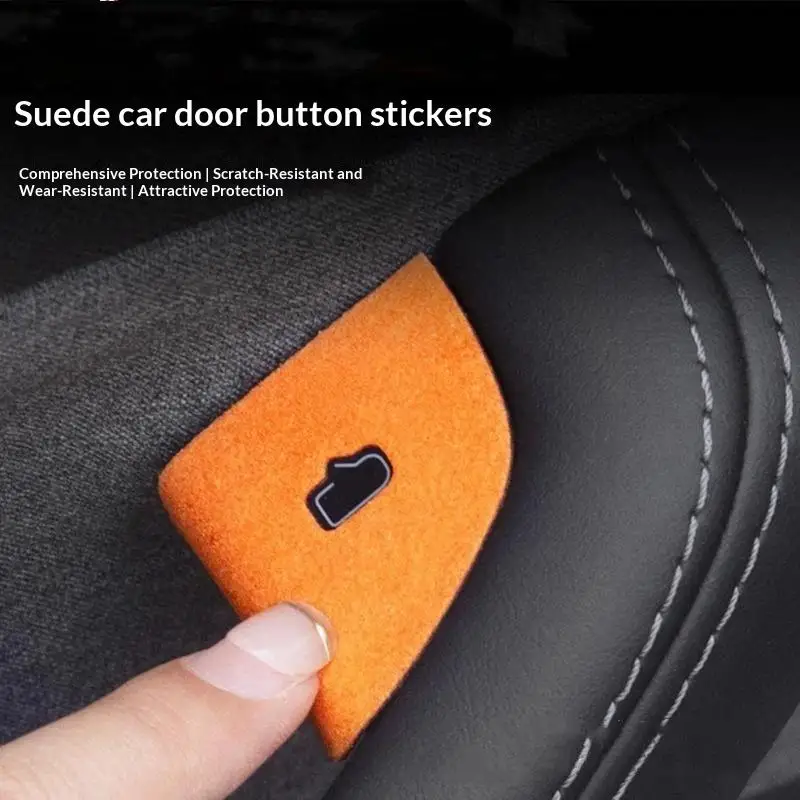 Door Switch Button Stickers Accessories Suede Stickers Armrest Window Lift Button Modification Stickers For Model 3