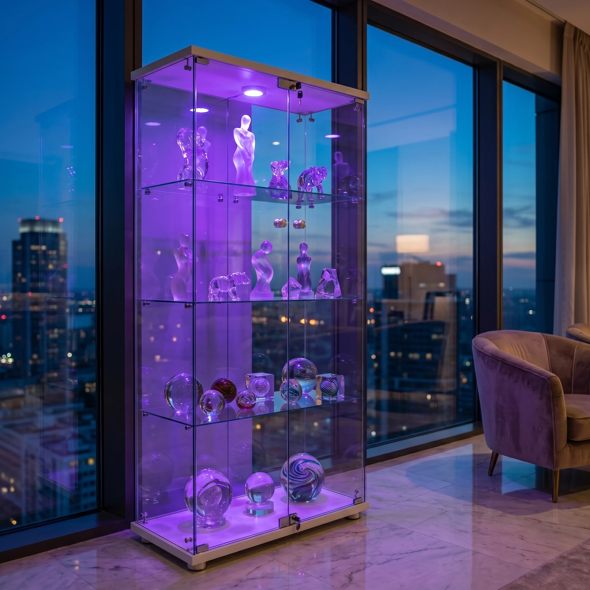 Anajqaqia 2-türige Glasvitrine mit 3 Regalen, LED-Aufbewahrungsschrank mit Beleuchtung und Schloss für Wohnzimmer, Schlafzimmer, Büro, Bücher, Weiß/Schwarz