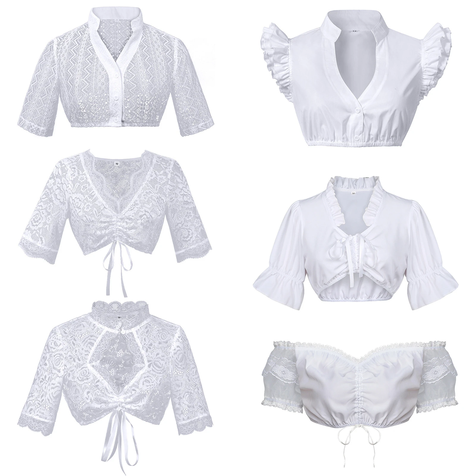 

Oktoberfest Short Top Shirt Women White Lace Corset Stage Performance Sexy Lace Up Lingerie Halloween Party Beer Short Sleeve