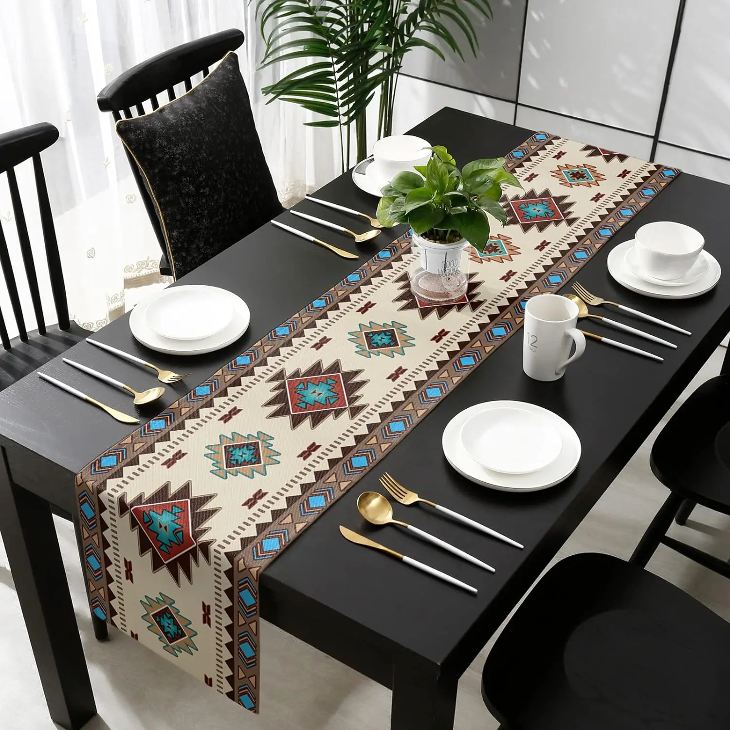 Caminos de mesa de lino de estilo indio americano bohemio, bufandas de tocador, decoración de mesa, caminos de mesa de comedor de cocina