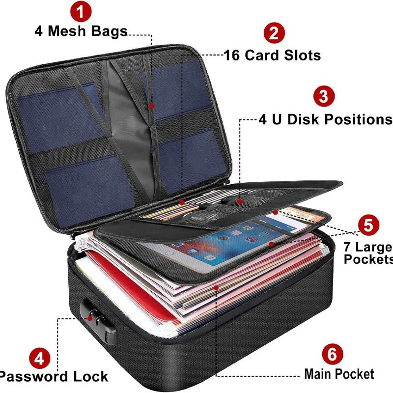 Document Storage Organizer Briefcase 3-Layer Document Storage, Unisex Passport Family Safe Function Document Storage Box