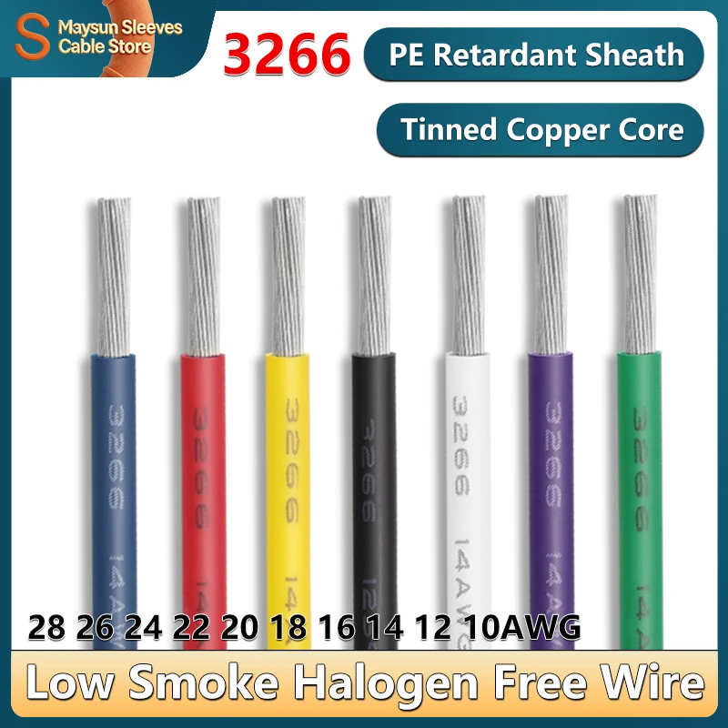 2/5/10m 3266 Low-Smoke Halogen-Free wire 30 28 26 24 22 20 18 16 14 12AWG Irradiated Copper Wire PE Insulated Wire