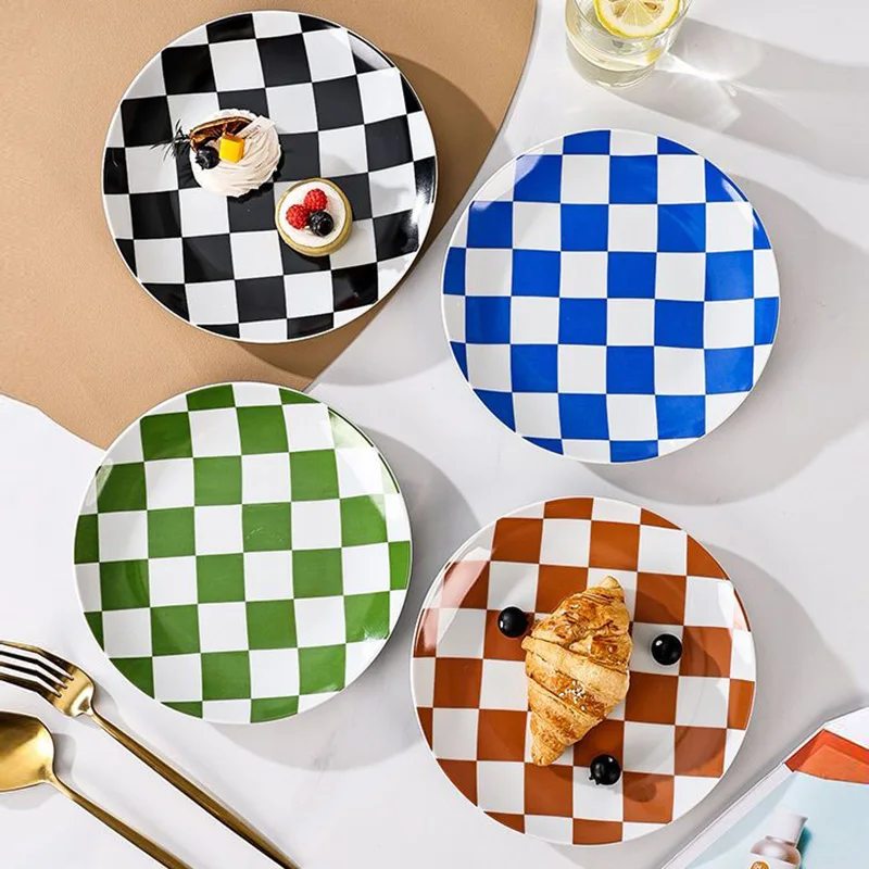 Creative Chess Grid Ceramic Plate Home Dinner Tableware Western Steak Plate Exquisite Bread Dessert Dishes Kitchen Utensils Home