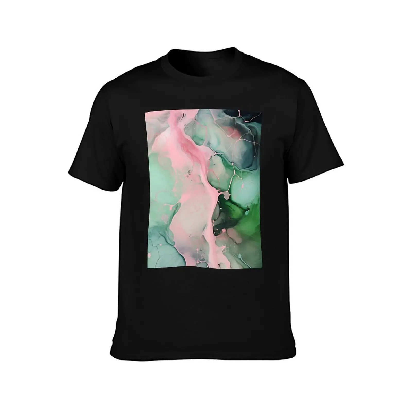 Enigmatic Fusion - Abstract Painting of Pink, Green, and Black T-Shirt Basic Comfort Fit for Men T-Shirt