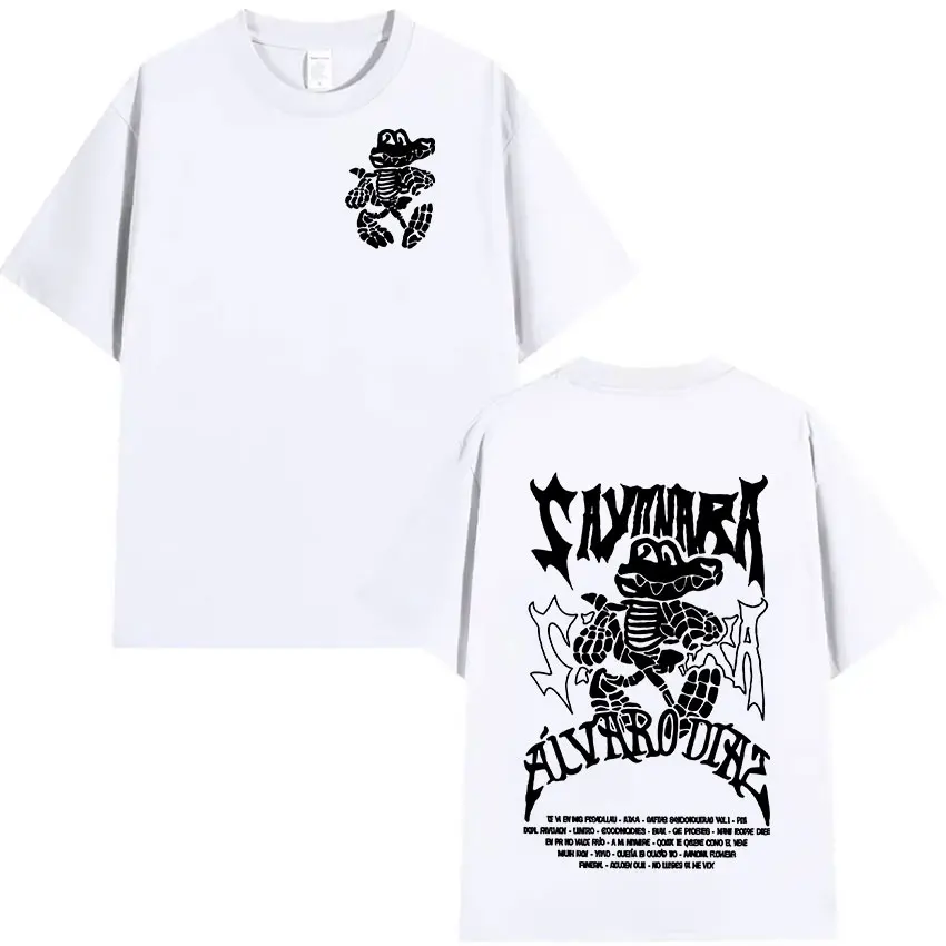 مغني الراب ألفارو دياز سايونارا 2025 ألبوم تي شيرت مطبوع الرجال النساء ريترو عالية الجودة موضة تي شيرت عادية ملابس علوية من القطن تي شيرت