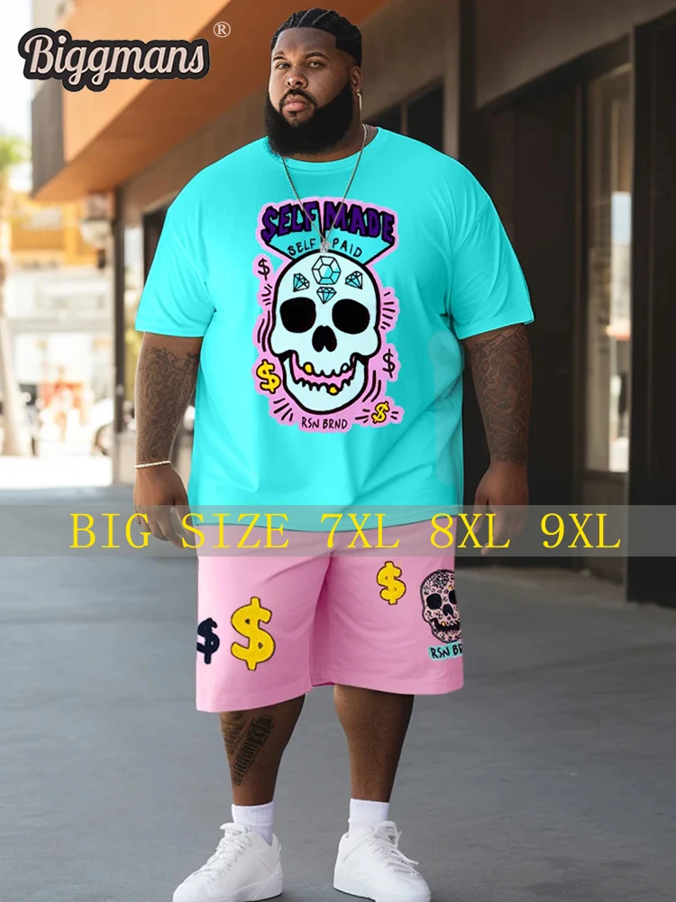 

Biggmans Fashion Leisure Big And Tall Vest Blue Skeleton Top Set For Summer Men's Clothing Short sleeve Man Plus Size 9Xl