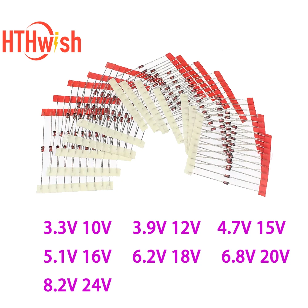 140 قطعة 1 واط زينر ديود عدة 3.3 فولت ~ 24 فولت مكونات إلكترونية لتقوم بها بنفسك مجموعة متنوعة 3.3 فولت 10 فولت 3.9 فولت 12 فولت 4.7 فولت 15 فولت ​ 5.1 فولت 16 فولت