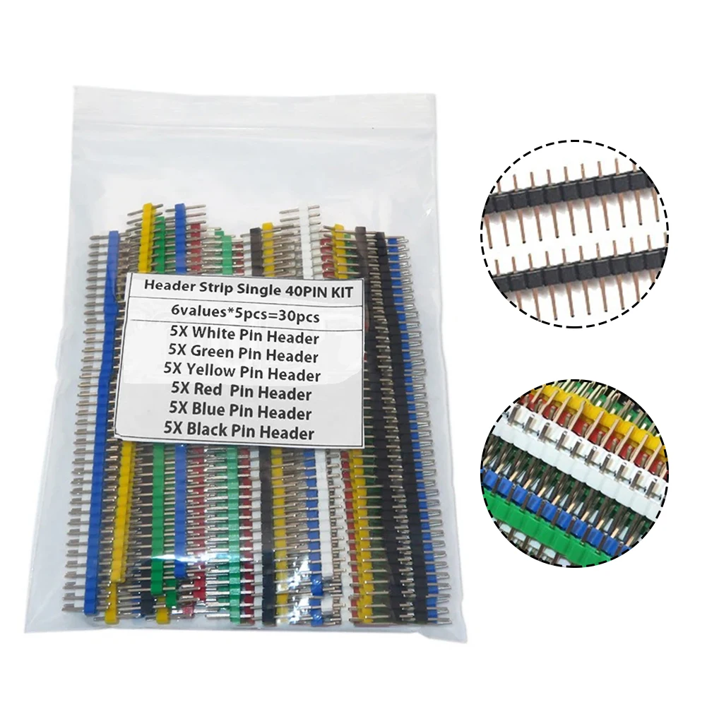 30pcs Single Row Male Header Connector Kit 40PIN with 2 54mm Spacing for PCB Pin Connections in Electronic Applications
