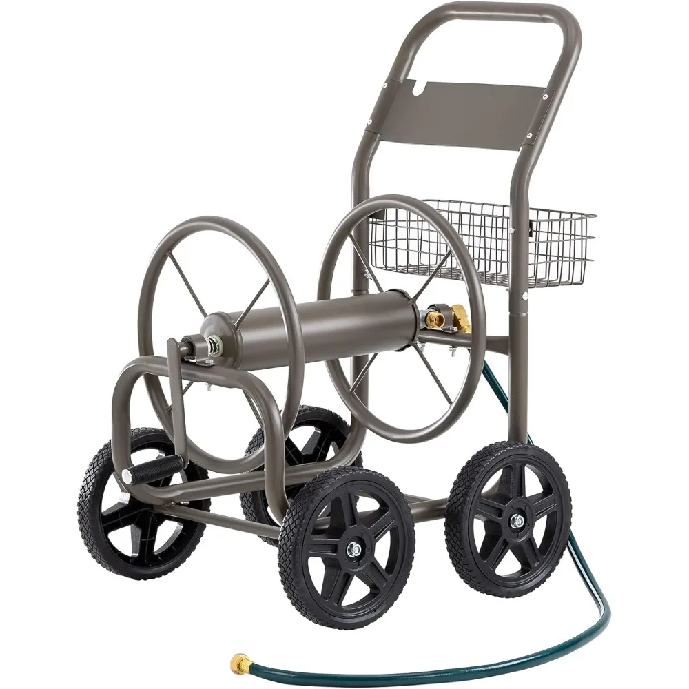 

Garden Hose Reel Cart with 4 Wheels, 250 Feet of 5/8" Hose Reel Holds Metal Heavy Duty Hose Reel Carts for Outside Portable Wat