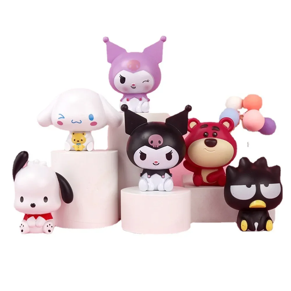 Cute 6pcs Aoger Hello Kitty Action Figure Toys Dolls Model Set Kuromi Melody Cinnamoroll for Kids Birthday Gifts Cake Decor