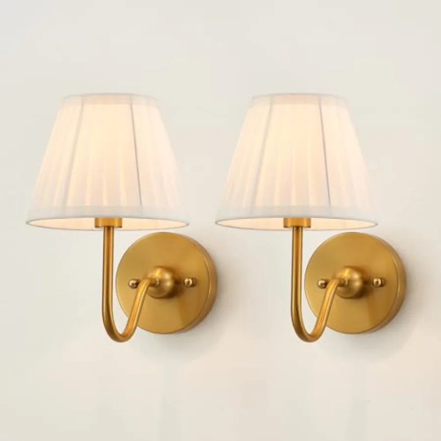 

Set of Two Modern Wall Sconces Brass Frabic Wall Lights Contemporary Classic Wall Lamp for Bedside Hallway Vanity Stairway Fire