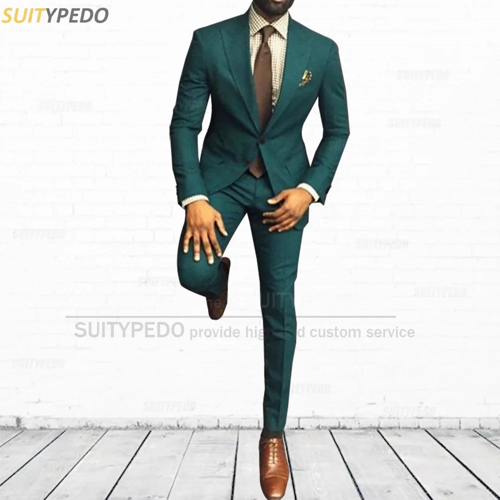 

Fashion Green Suit for Men Slim Fit Prom Wedding Blazer Pants 2 Pieces Set Casual Peak Lapel Suit Jacket Formal Tuxedo for Men