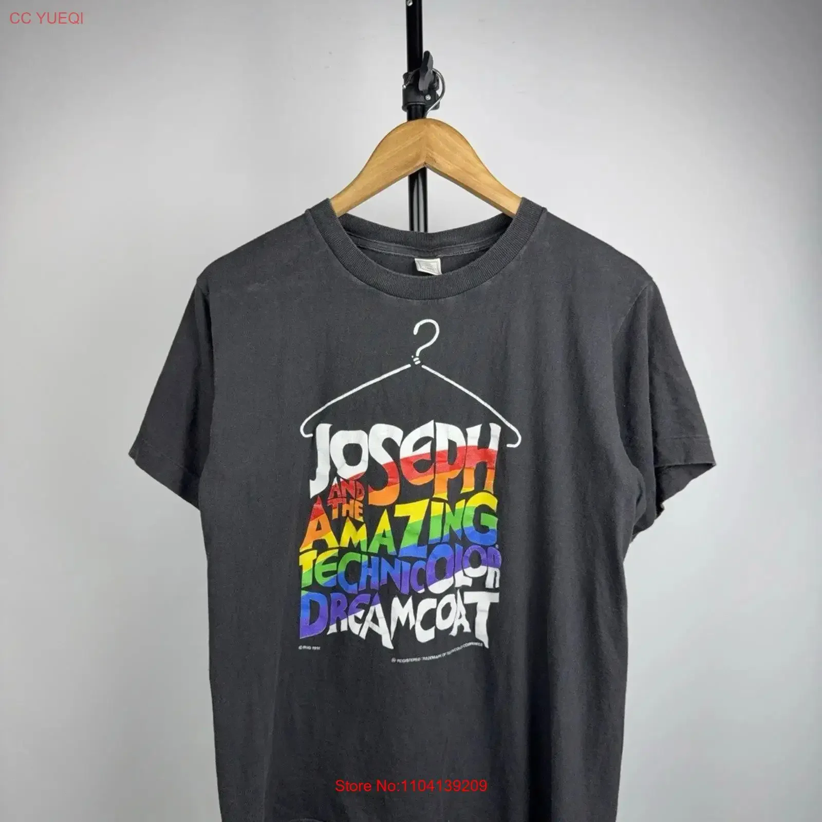Camiseta Vintage Rara Retro 1991 Joseph Technicolor Dreamcoat Musical para Homens, Tamanho Vintage Lavado, Top para Uso Diário