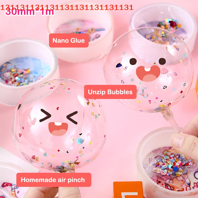 Multipurpose Nano Tape With Straws Beads For DIY Craft Children Pinch Toy Making Blowing Bubble Sticky Traceless Nano Tape