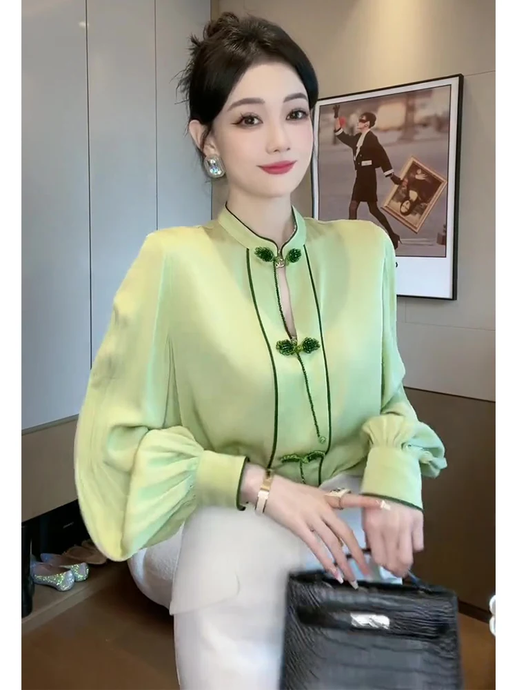 

Новая китайская блузка-фонарик Sveirt для женщин, модный шифоновый топ на весну-лето, маленький размер, уникальный изысканный дизайн