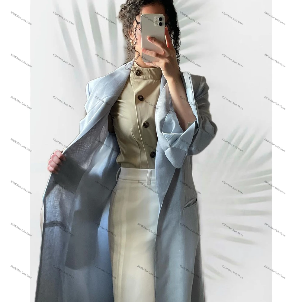 Summer Linen Luxury Blazer Dubai Abayas Notch Lapel Single Breasted Casual Clothing Long Jacket 1 Piece Business Office Outfits