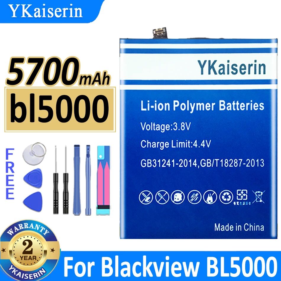

Аккумулятор ykaisсеребрин Bl5000 (LI566376HTT-B) на 5700 мА · ч для Blackview BL5000 BL 5000, 6,36 дюйма, аккумулятор большой емкости