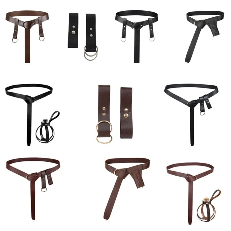 39BD 르네상스 액세서리 푸 벨트 검 개구리 물약 병 홀더 스커트 하이킹 세트 할로윈 중세 축제 의상