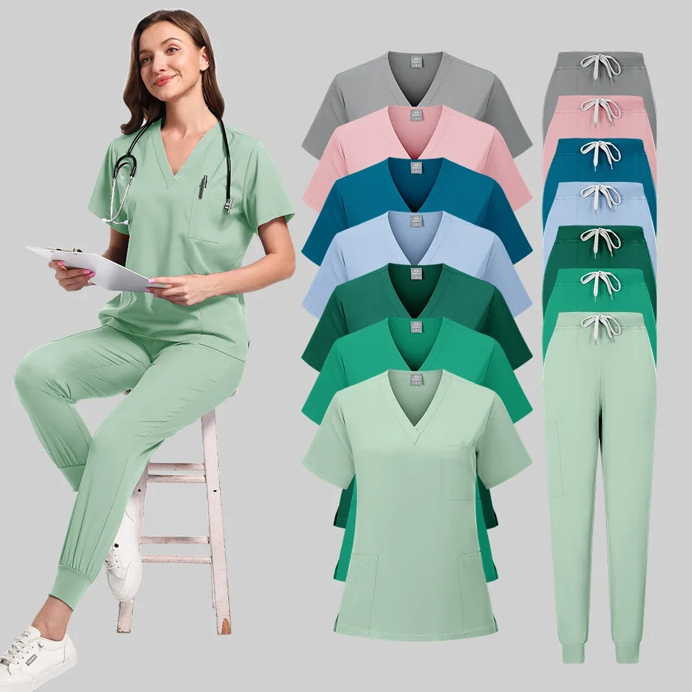 Nursing Scrubs Set Women Beauty SPA Uniforms Pet Clinic Store Veterinary Dentistry Work Clothes Medical Nurse Surgical Top+Pants