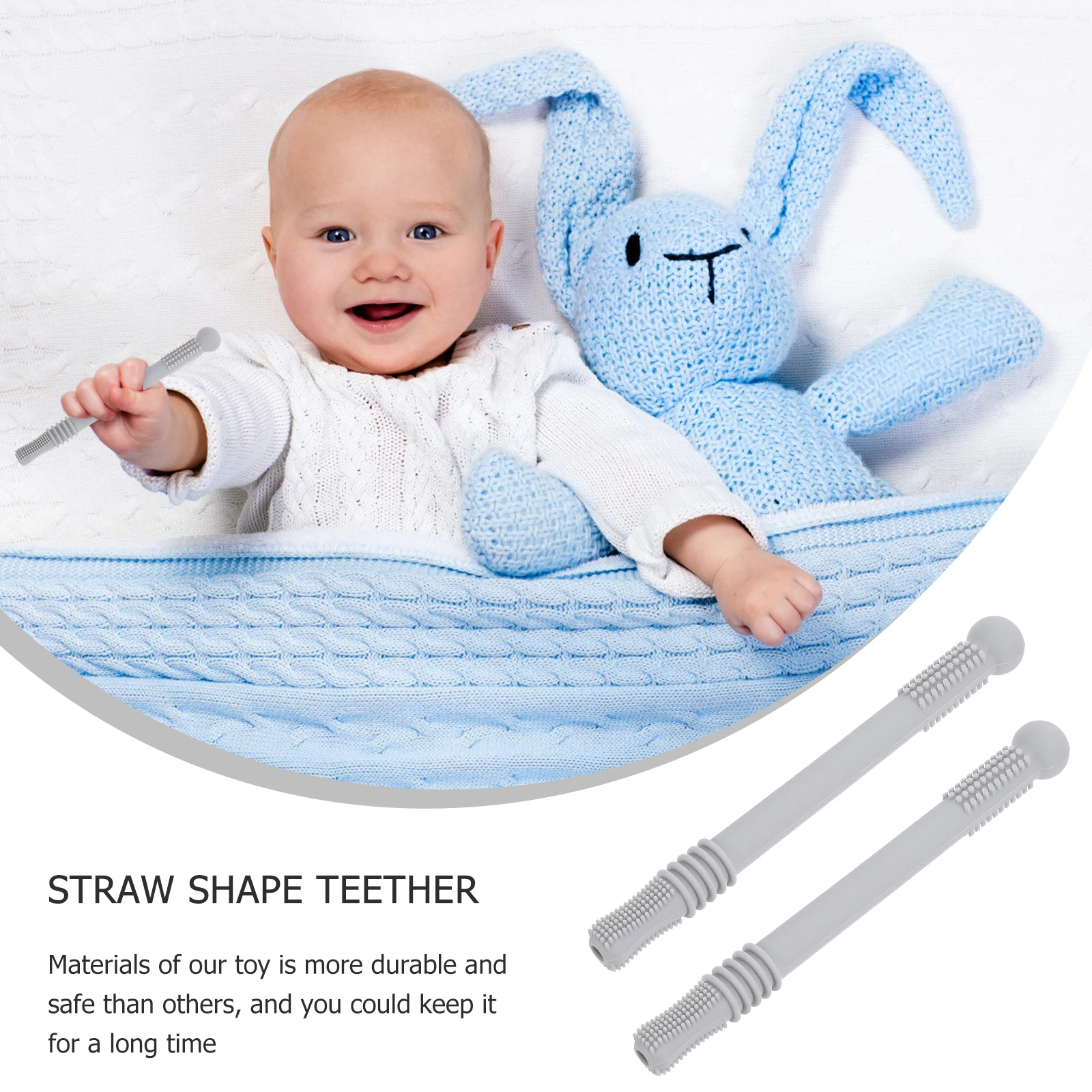 

Silicone Teether Baby Soothing Toy Teething Straw Shape Yellow Portable Child Molar Aid Chewable Safe Long Use Wear Resistance