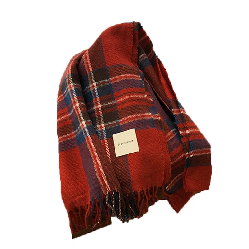 2023 scarf women luxury Autumn Winter Tassel Plaid Retro Korean Scarf