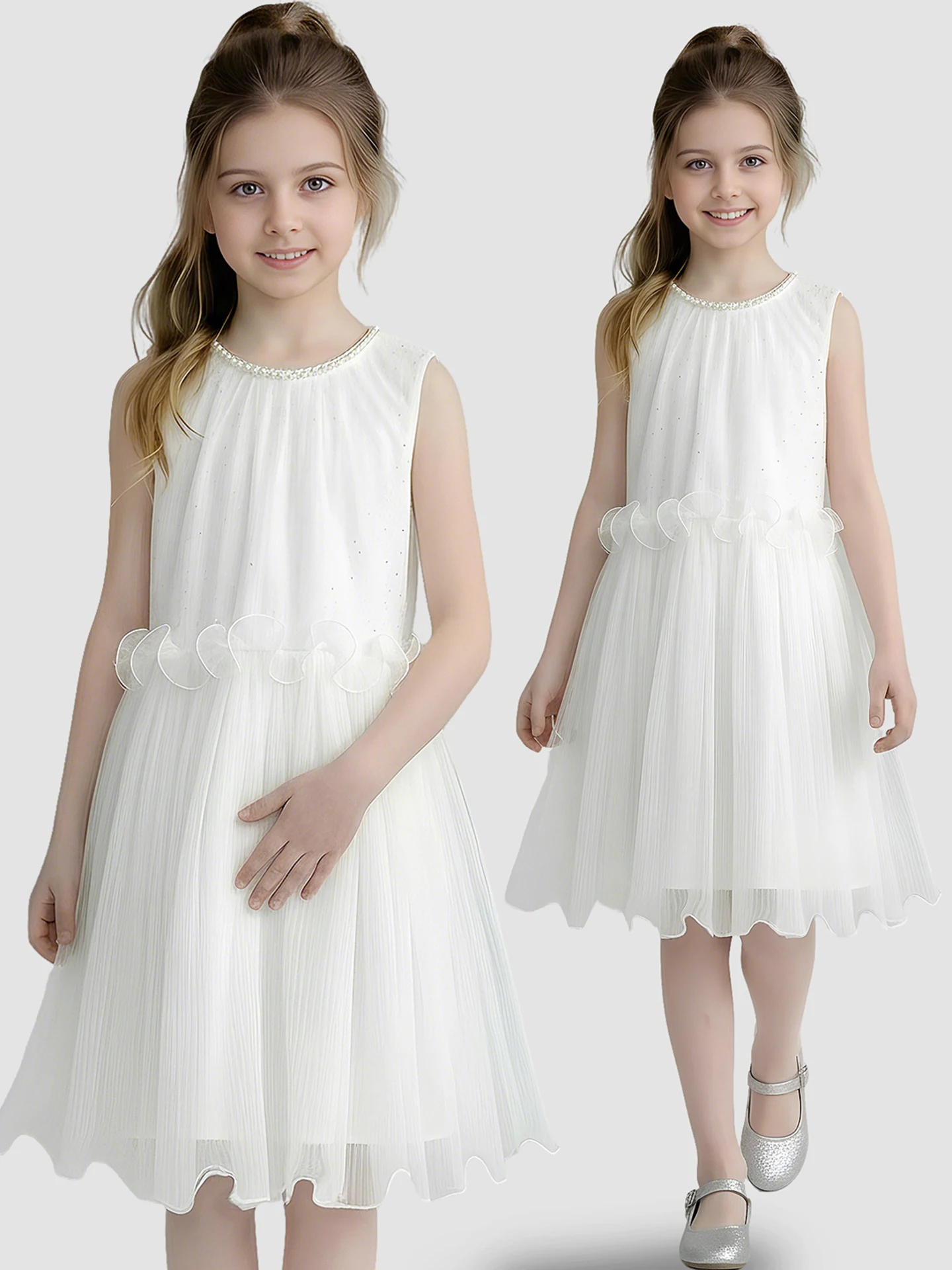princess-style-summer-dress-for-girls-white-fairy-tale-skirt-children's-fashion-soft-fabric-no-sleeve-mid-waist-a-line-skirt