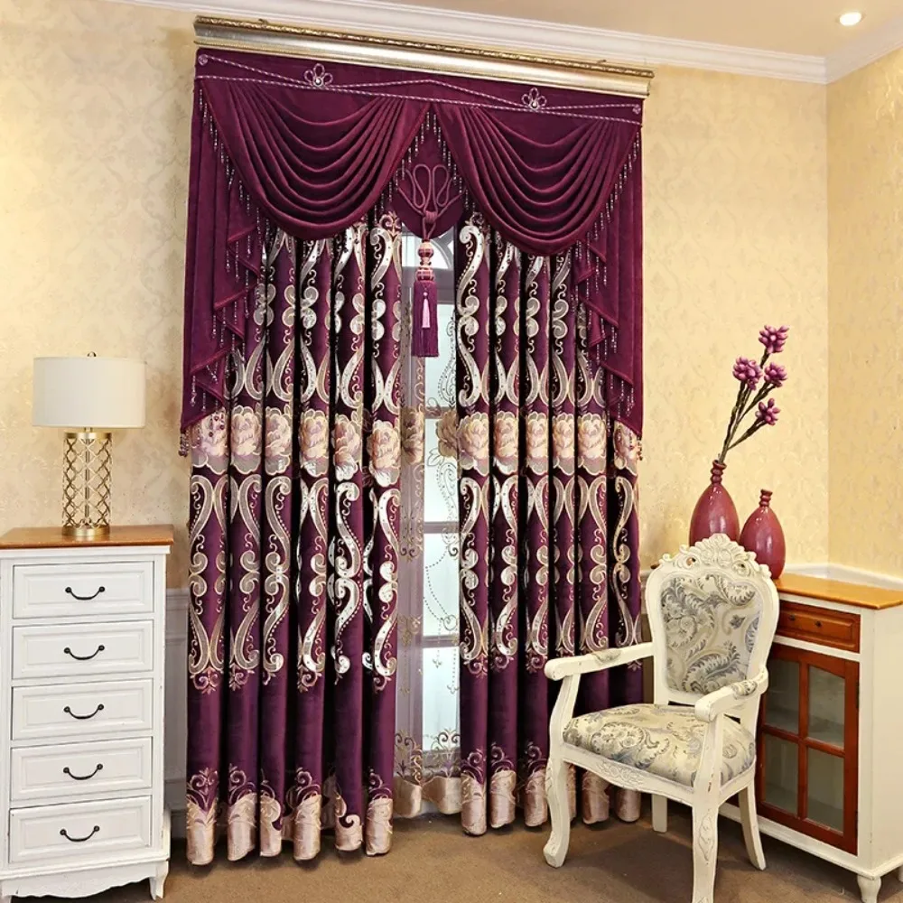 Curtains for Living Room Dining Bedroom European-style Embroidery High Shading Landing Simple Retro Modern Palace windows door