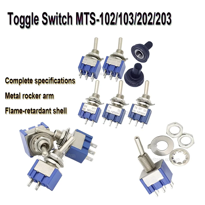 5Pcs MTS-101/102/103/202/203 Deep Blue Toggle Switch ON-OFF/ON-OFF-ON 3-Pin 2-Gear 3P/6P 6MM Waterproof Cap Toggle Switch
