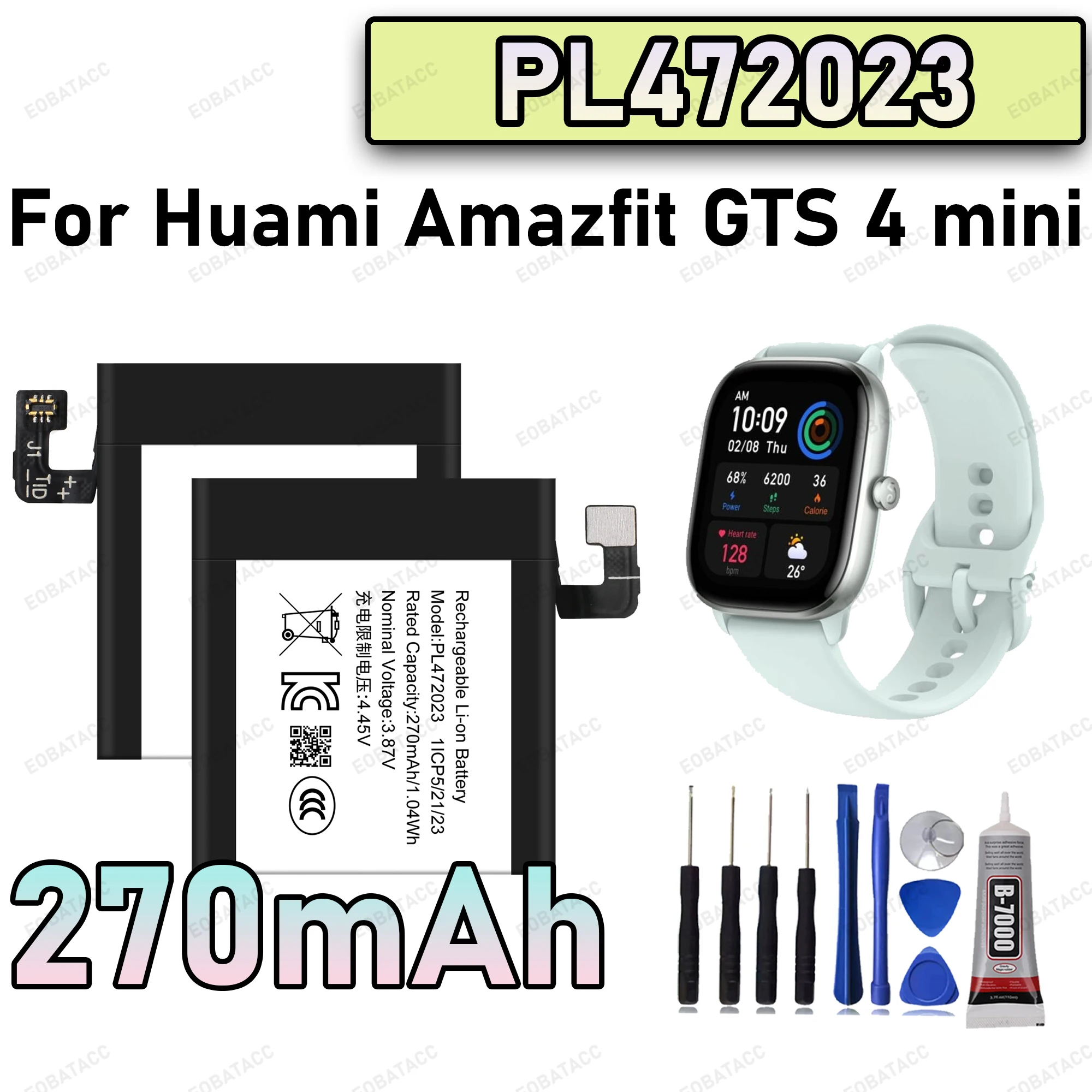 

100% New Zero Cycle PL472023 Battery For Huami Amazfit GTS 4 mini Smart Watch Bateria +Free Tools