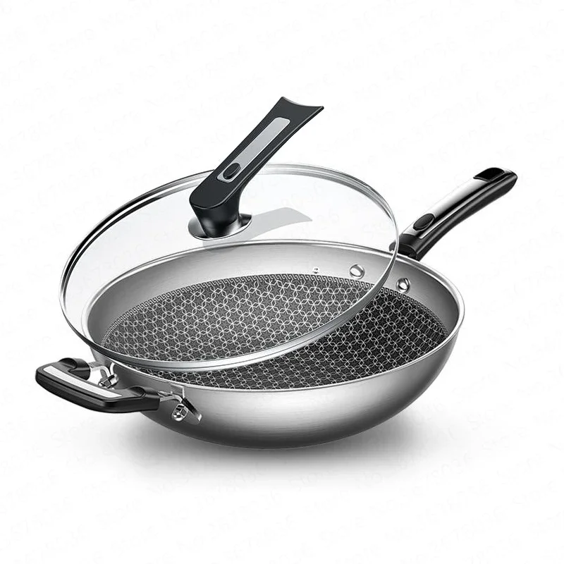 Home 304 Stainless Steel Wok Non-stick Pan Without Oily Fume Pan and Kitchenware Universal Pots and Pans Pans Frying Set Wok