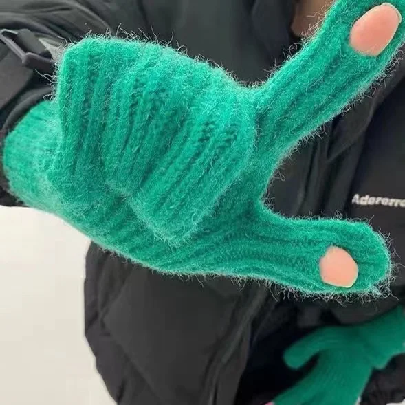 Touch Screen New Women Gloves for Playing Phone Winter Thicken Warm Knitted Stretch Gloves Full Finger Outdoor Skiing Gloves